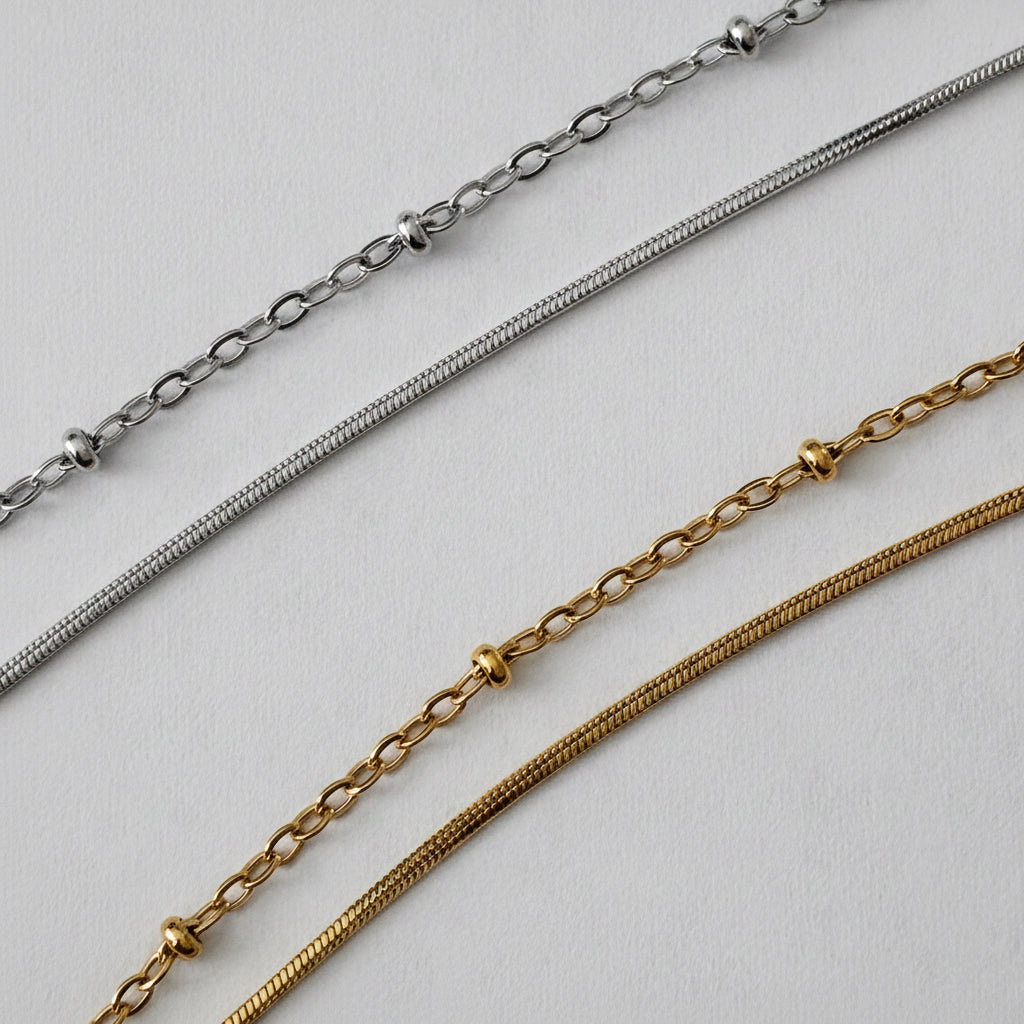 Stainless Layered Snake & Ball Chain Bracelet