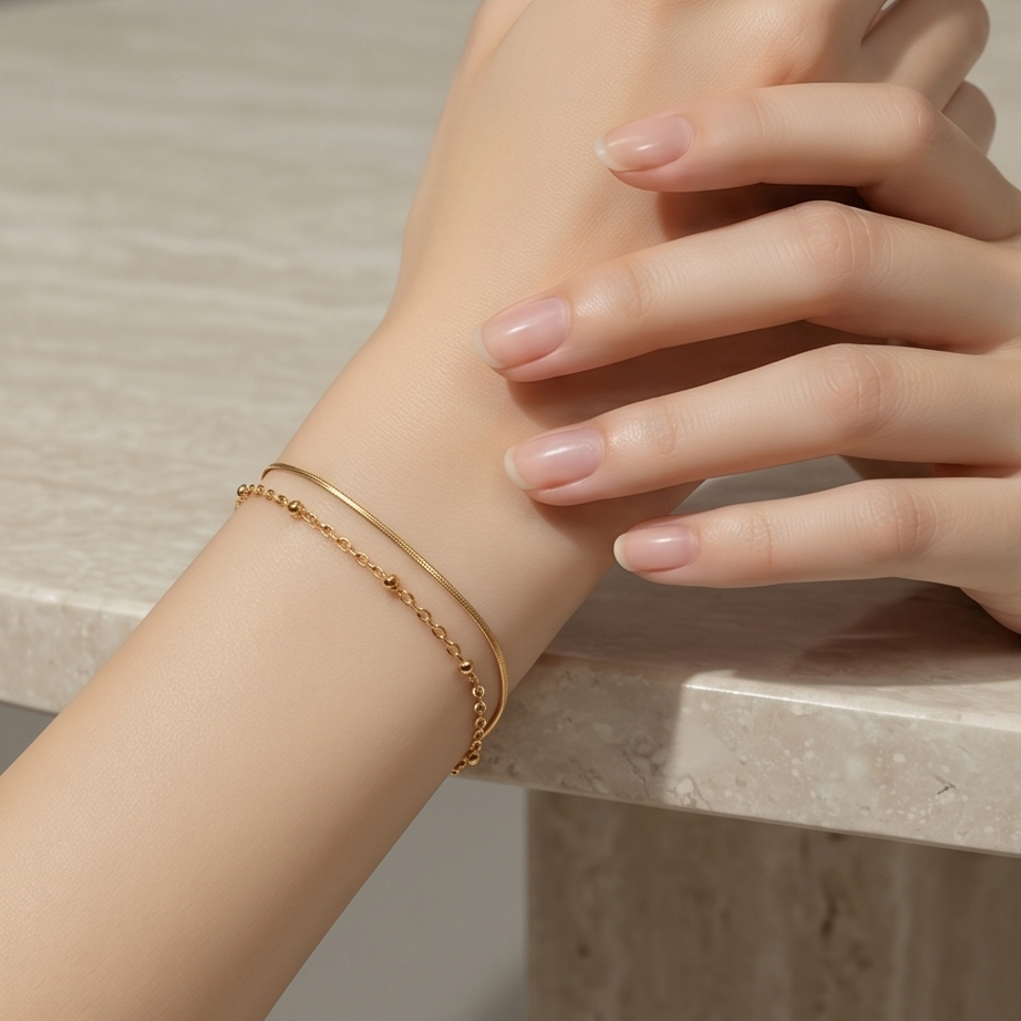 Stainless Layered Snake & Ball Chain Bracelet