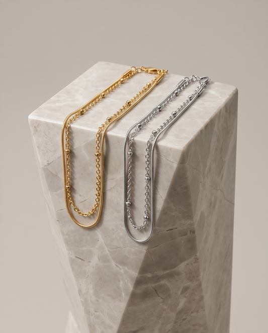 Stainless Layered Snake & Ball Chain Bracelet