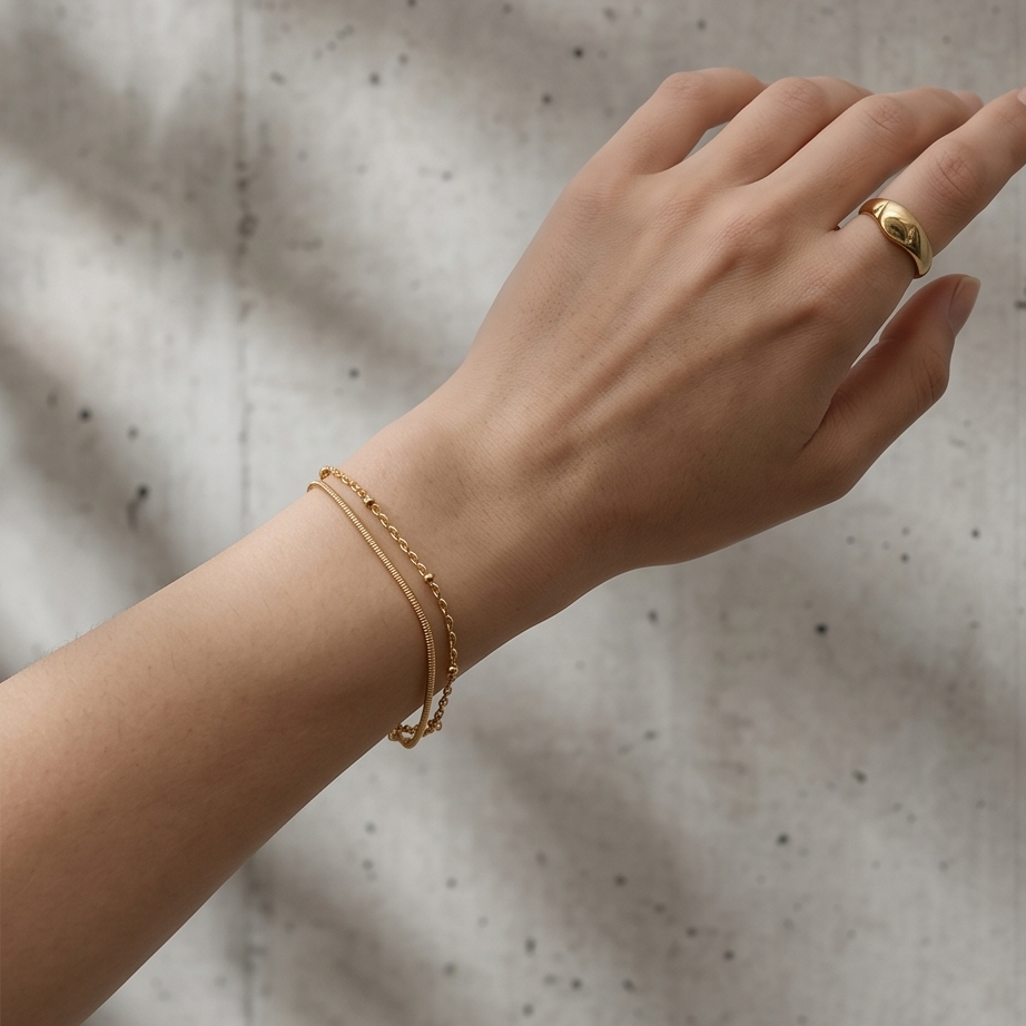 Stainless Layered Snake & Ball Chain Bracelet