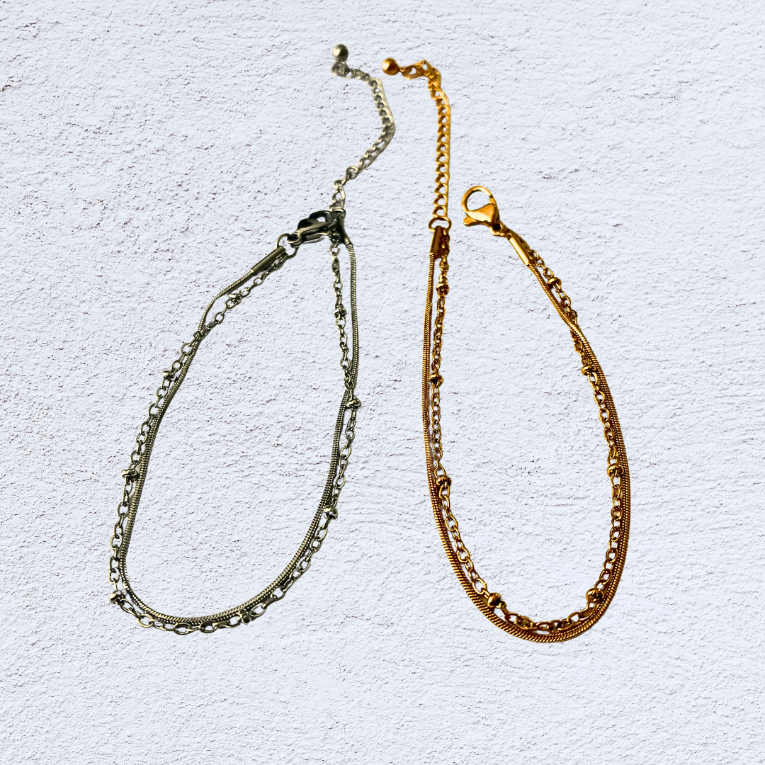 Stainless Layered Snake & Ball Chain Bracelet